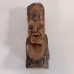 Vintage Hand Carved Solid Wooden African Folk Art Tribal Head Bust Sculpture